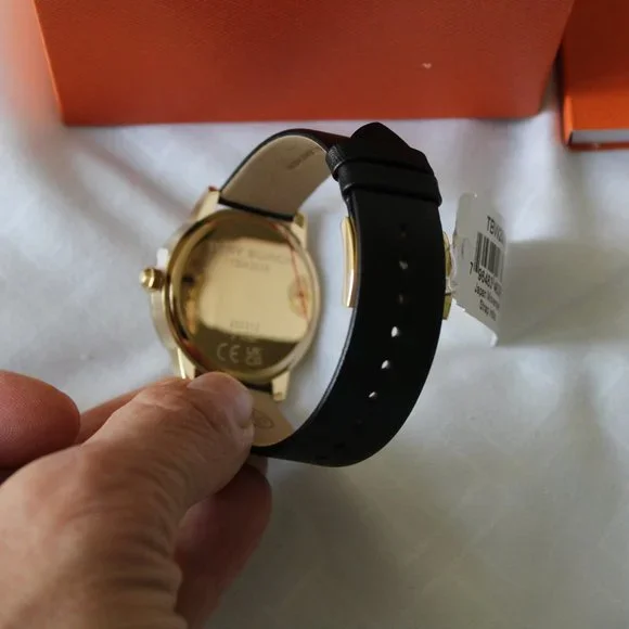 NIB TORY BURCH GIGI GOLD CASE BLACK LEATHER WATCH TOP RINGS GIFT SET TBW2018 - Picture 6 of 12